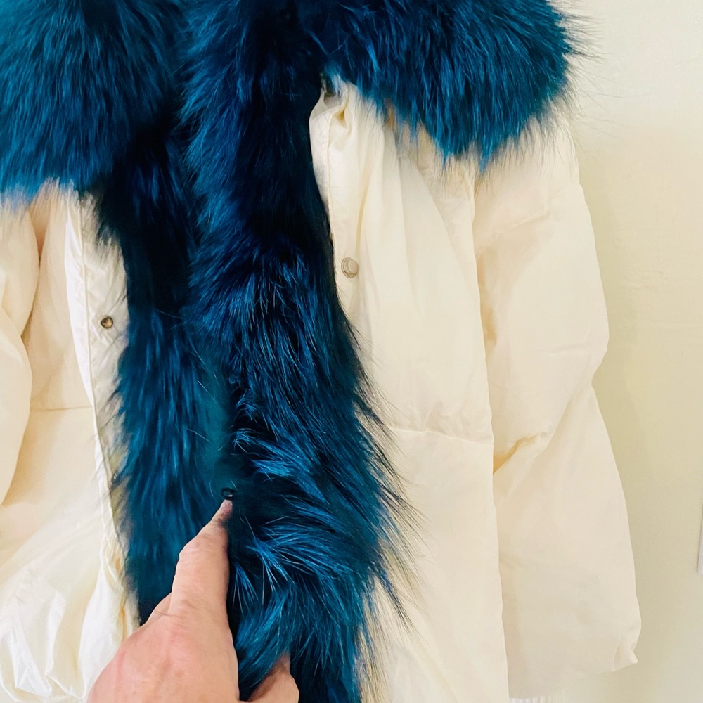 Authentic fox fur and white duck down jacket